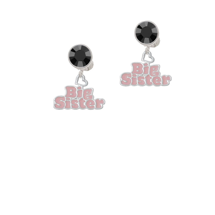 Pink Big Sister with Heart Crystal Clip On Earrings Image 3