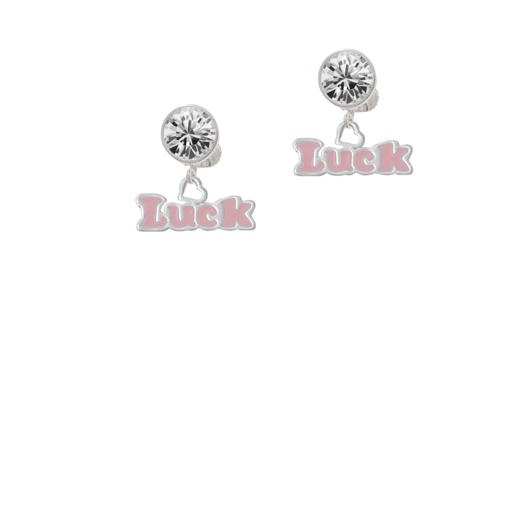 Pink Luck with Heart Crystal Clip On Earrings Image 2