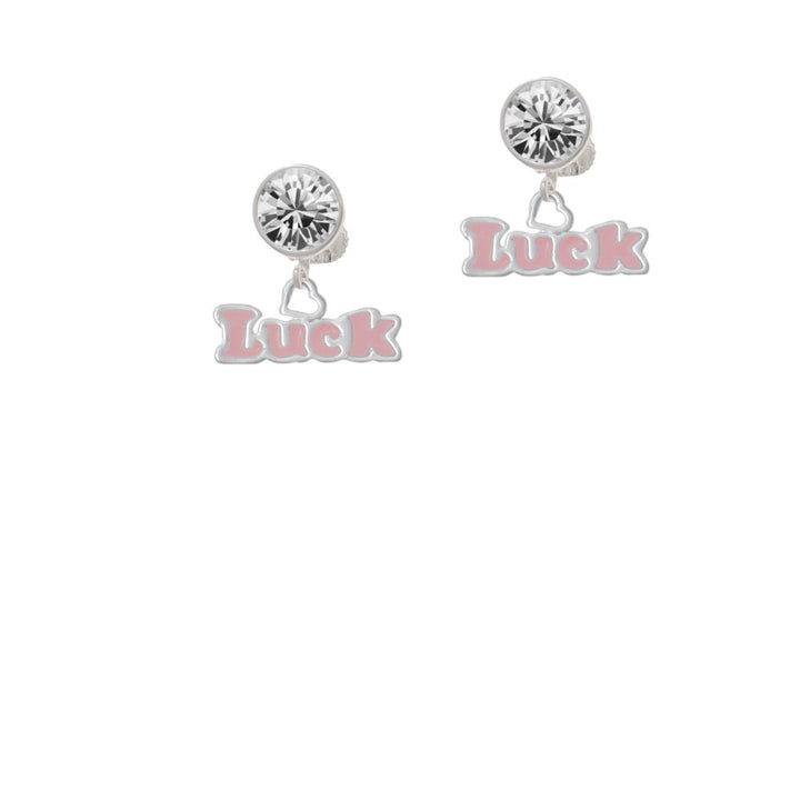 Pink Luck with Heart Crystal Clip On Earrings Image 2