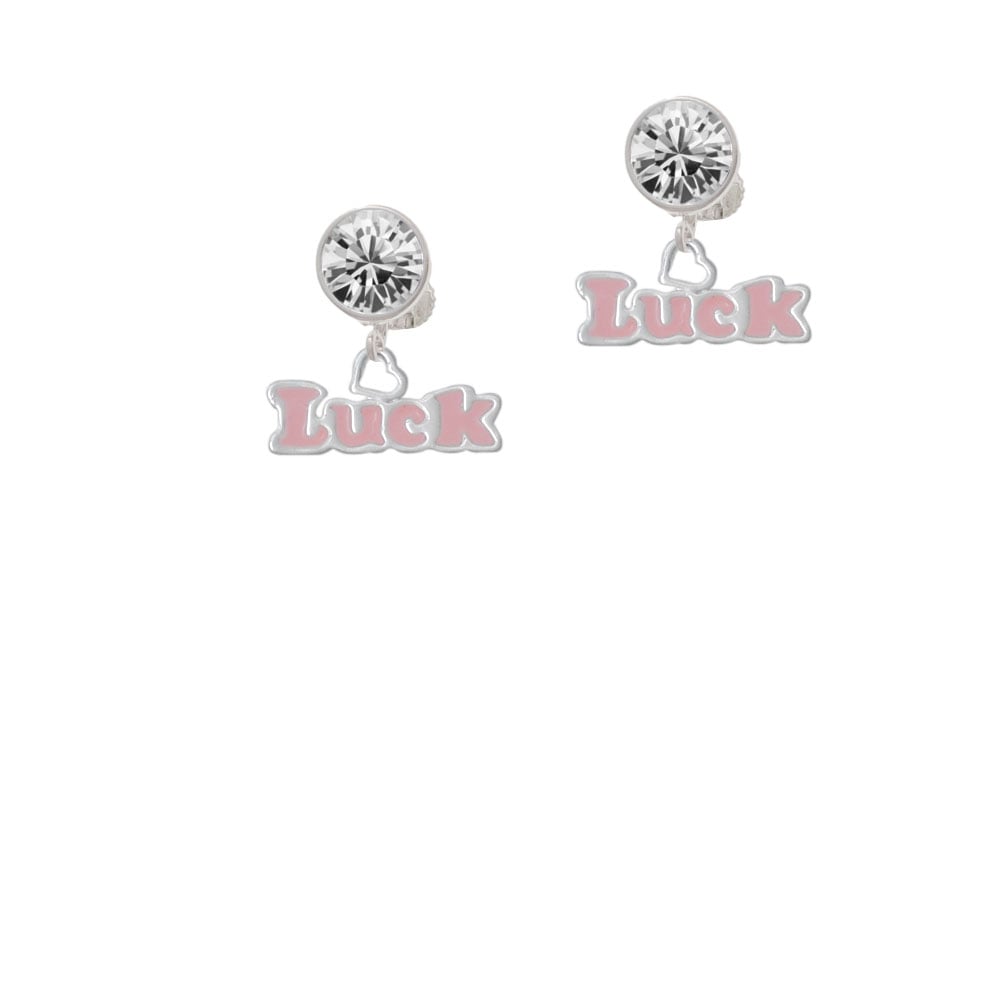 Pink Luck with Heart Crystal Clip On Earrings Image 1