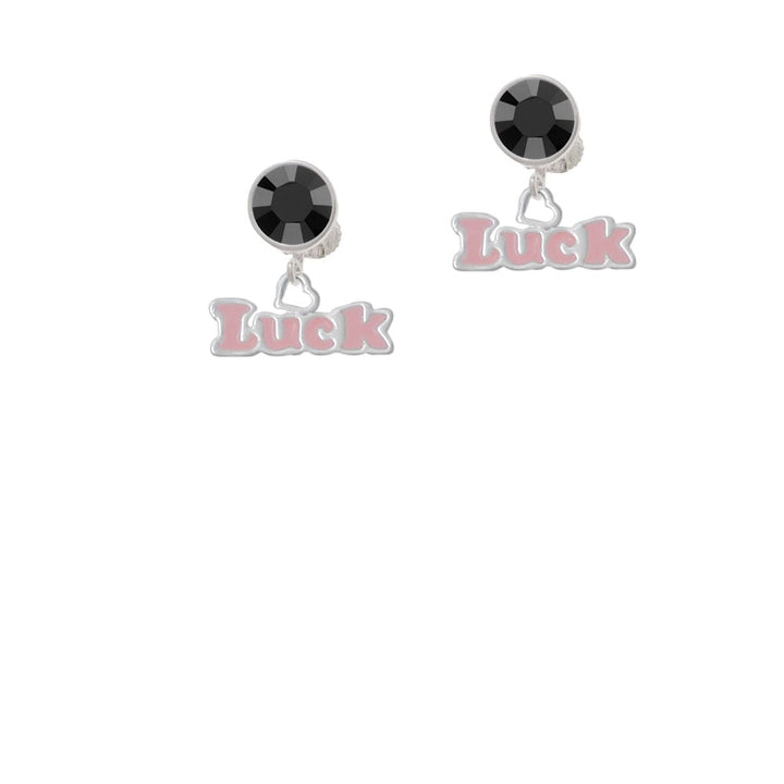 Pink Luck with Heart Crystal Clip On Earrings Image 3