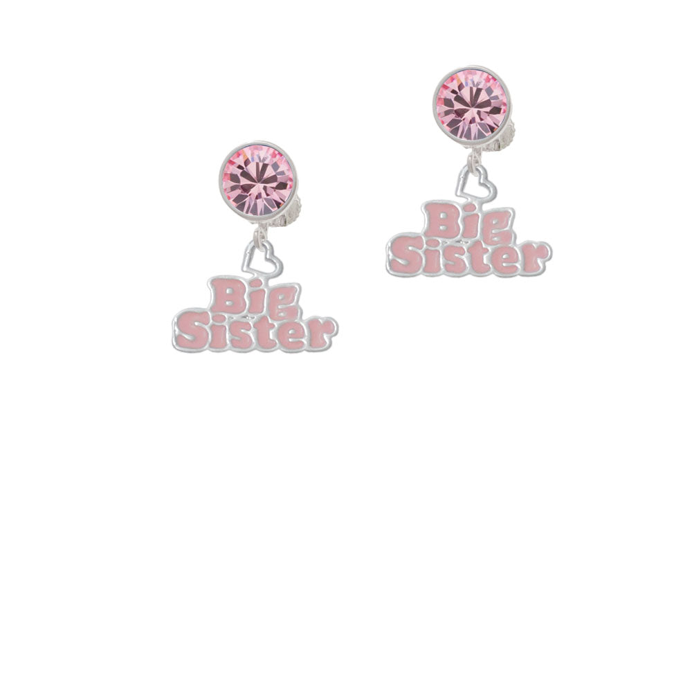 Pink Big Sister with Heart Crystal Clip On Earrings Image 4