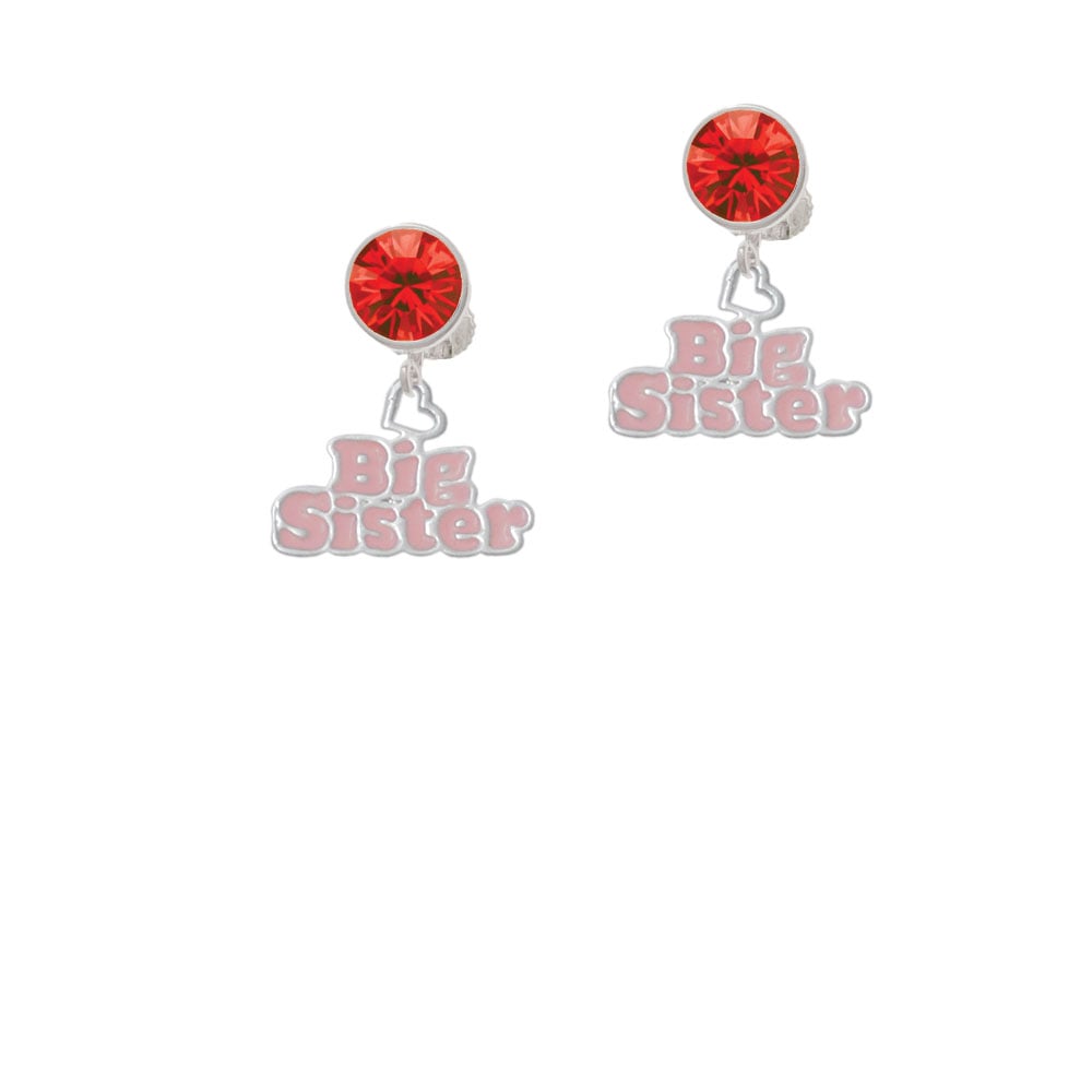 Pink Big Sister with Heart Crystal Clip On Earrings Image 4