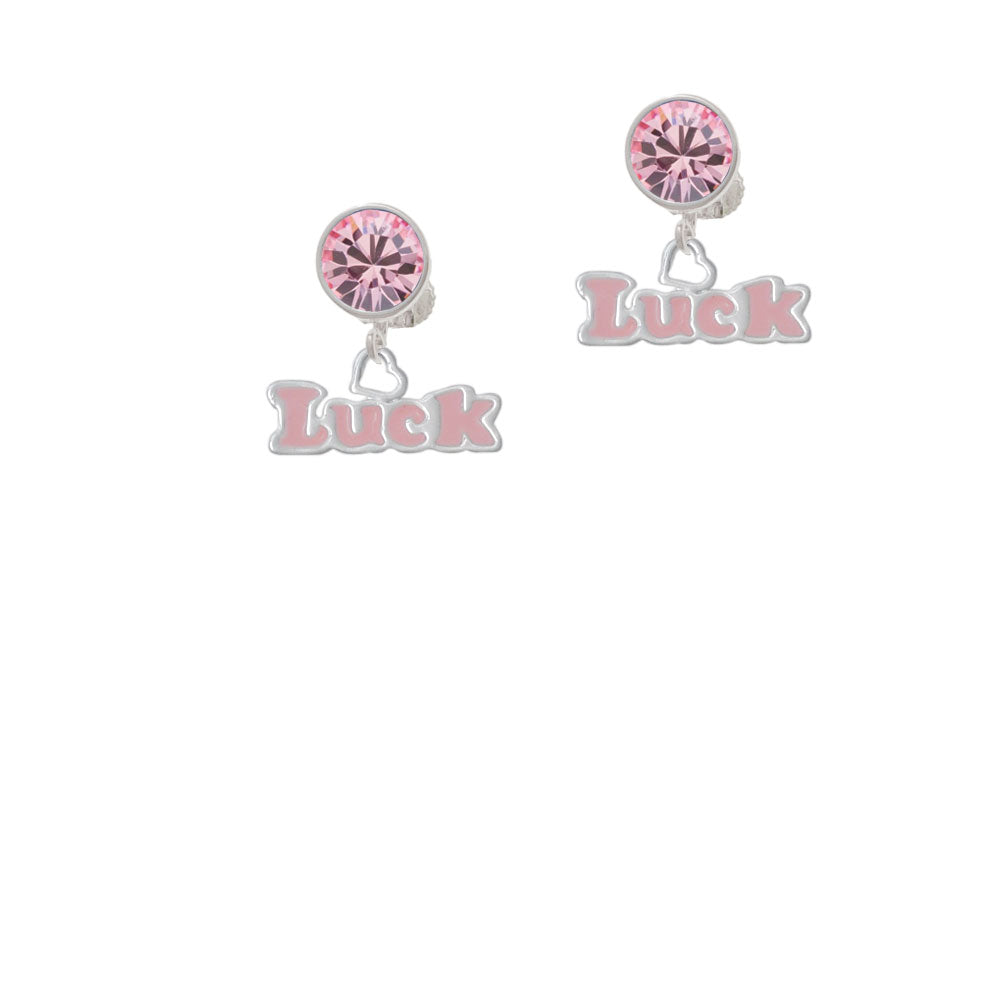 Pink Luck with Heart Crystal Clip On Earrings Image 4