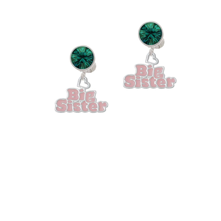 Pink Big Sister with Heart Crystal Clip On Earrings Image 6