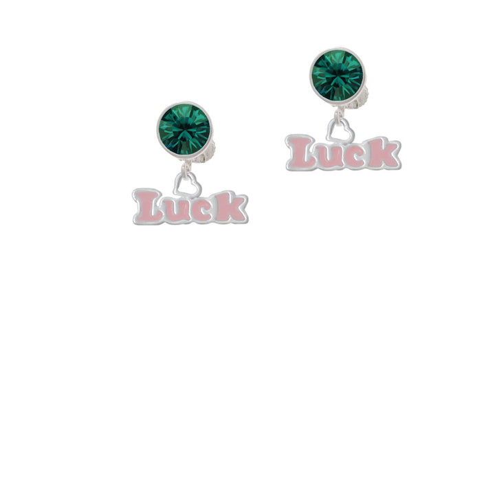 Pink Luck with Heart Crystal Clip On Earrings Image 6