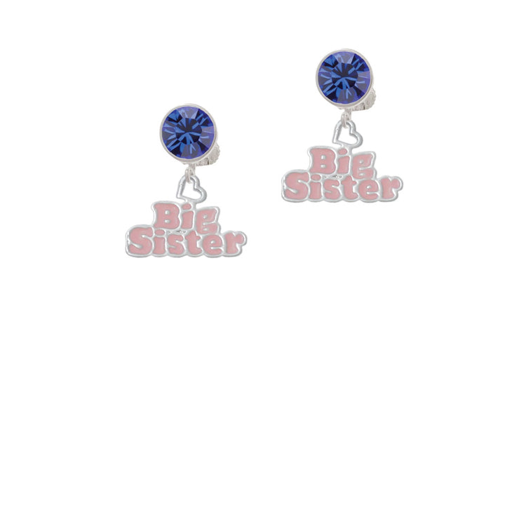 Pink Big Sister with Heart Crystal Clip On Earrings Image 7