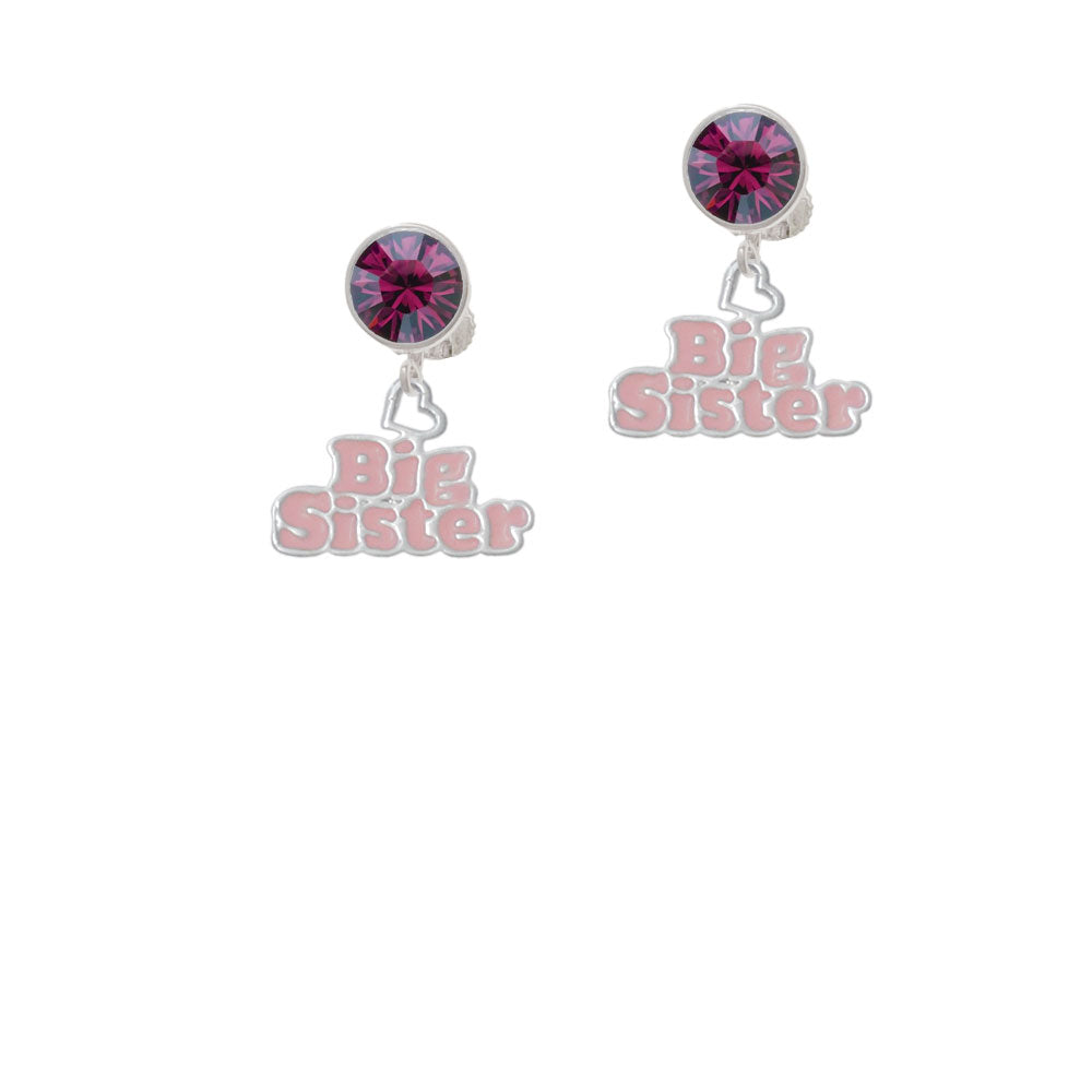 Pink Big Sister with Heart Crystal Clip On Earrings Image 8