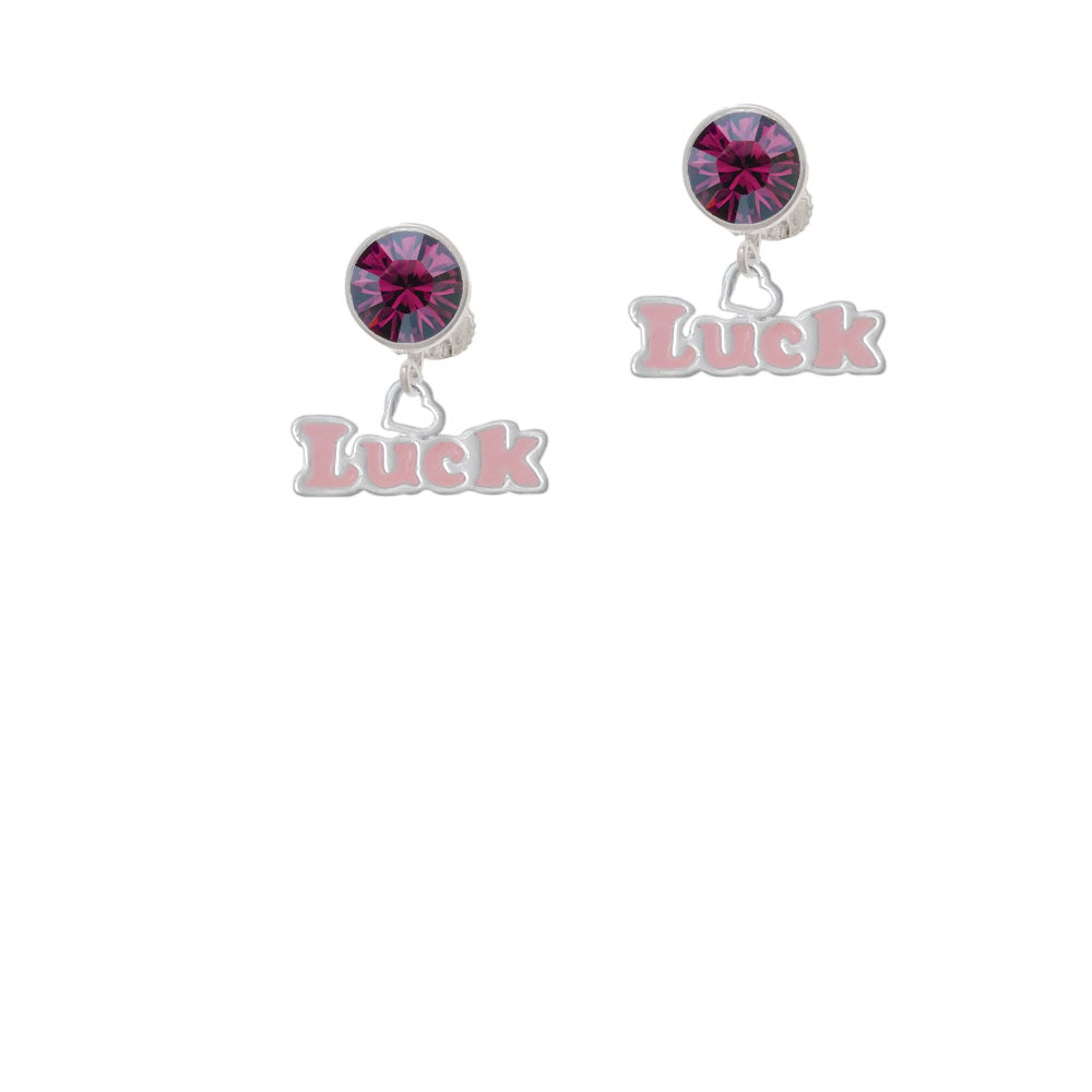 Pink Luck with Heart Crystal Clip On Earrings Image 8