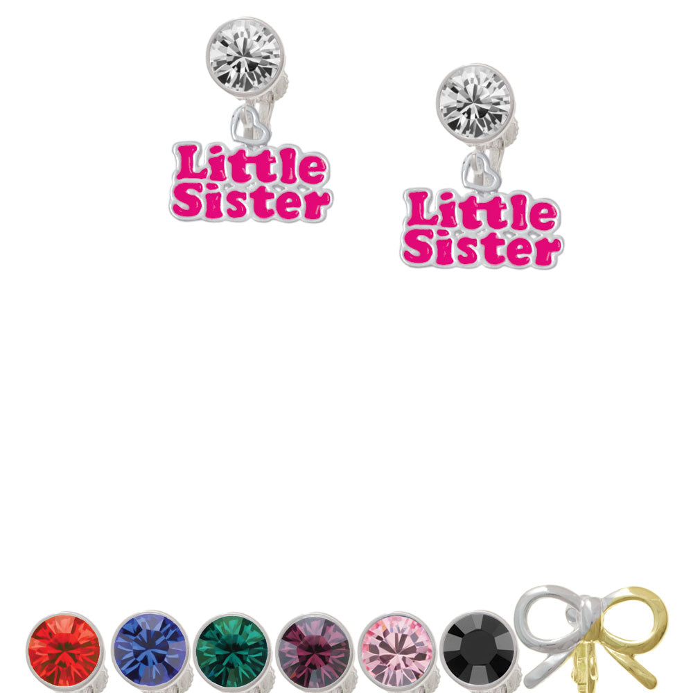 Hot Pink Little Sister with Heart Crystal Clip On Earrings Image 1