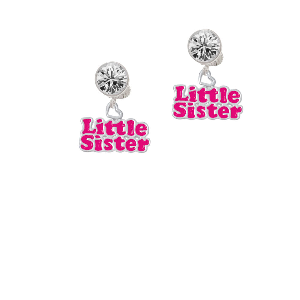 Hot Pink Little Sister with Heart Crystal Clip On Earrings Image 2