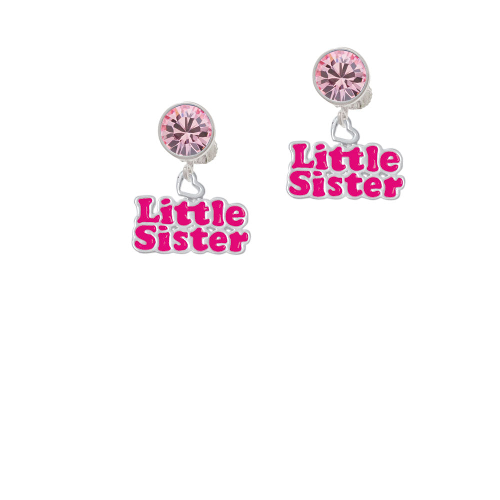 Hot Pink Little Sister with Heart Crystal Clip On Earrings Image 4