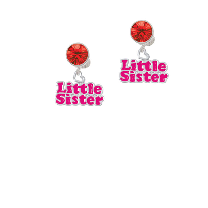 Hot Pink Little Sister with Heart Crystal Clip On Earrings Image 4