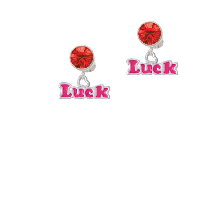 Hot Pink Luck with Heart Crystal Clip On Earrings Image 4