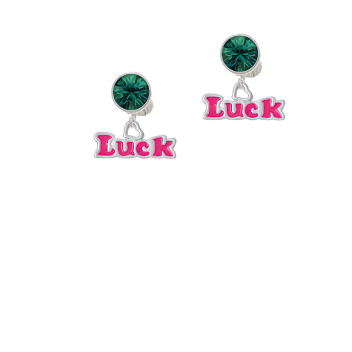 Hot Pink Luck with Heart Crystal Clip On Earrings Image 6