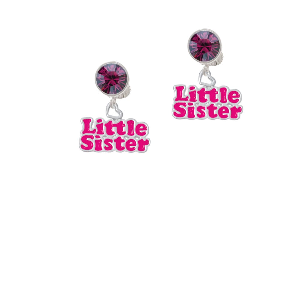 Hot Pink Little Sister with Heart Crystal Clip On Earrings Image 8