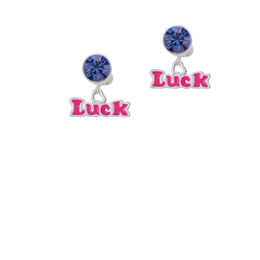 Hot Pink Luck with Heart Crystal Clip On Earrings Image 7