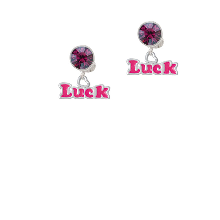 Hot Pink Luck with Heart Crystal Clip On Earrings Image 8