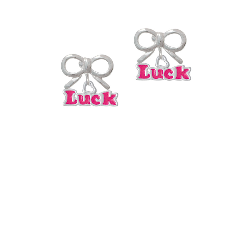 Hot Pink Luck with Heart Crystal Clip On Earrings Image 9