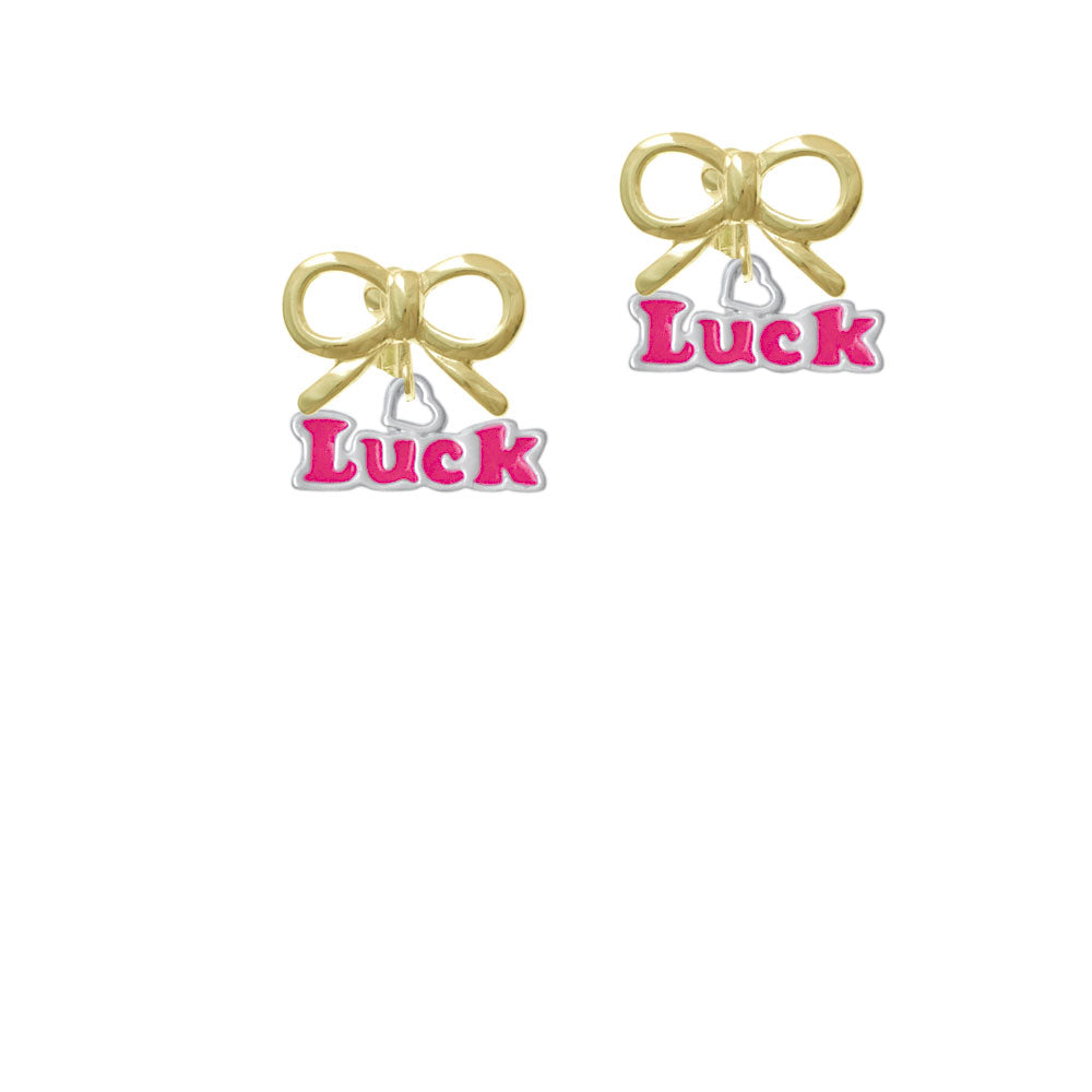 Hot Pink Luck with Heart Crystal Clip On Earrings Image 10