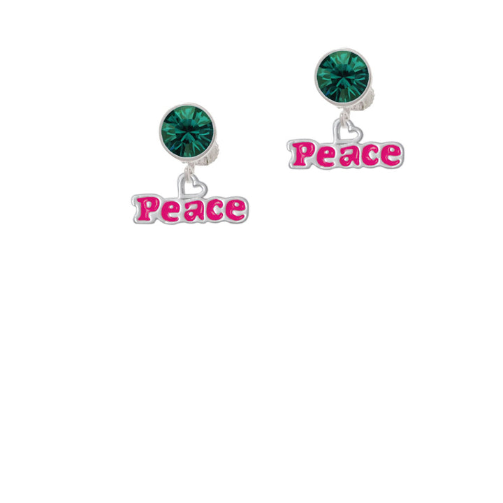 Hot Pink Peace with Heart Crystal Clip On Earrings Image 6