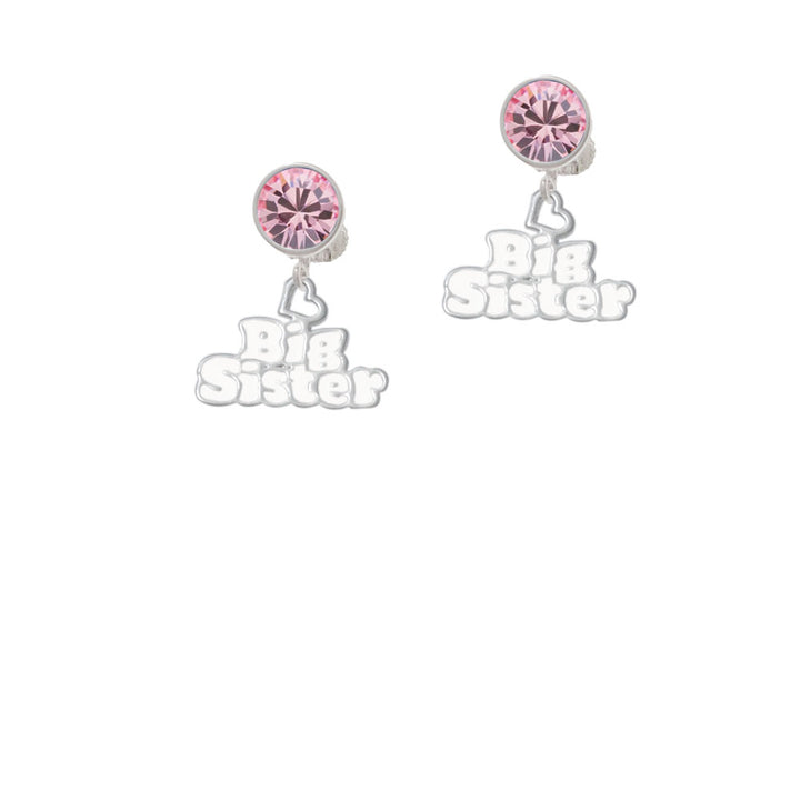 White Big Sister with Heart Crystal Clip On Earrings Image 4