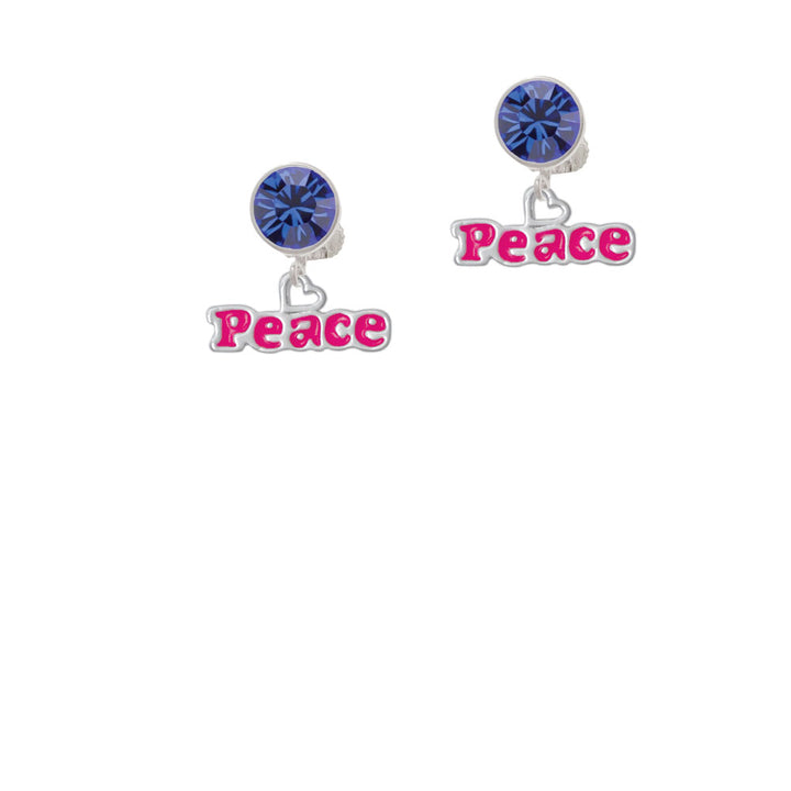 Hot Pink Peace with Heart Crystal Clip On Earrings Image 7