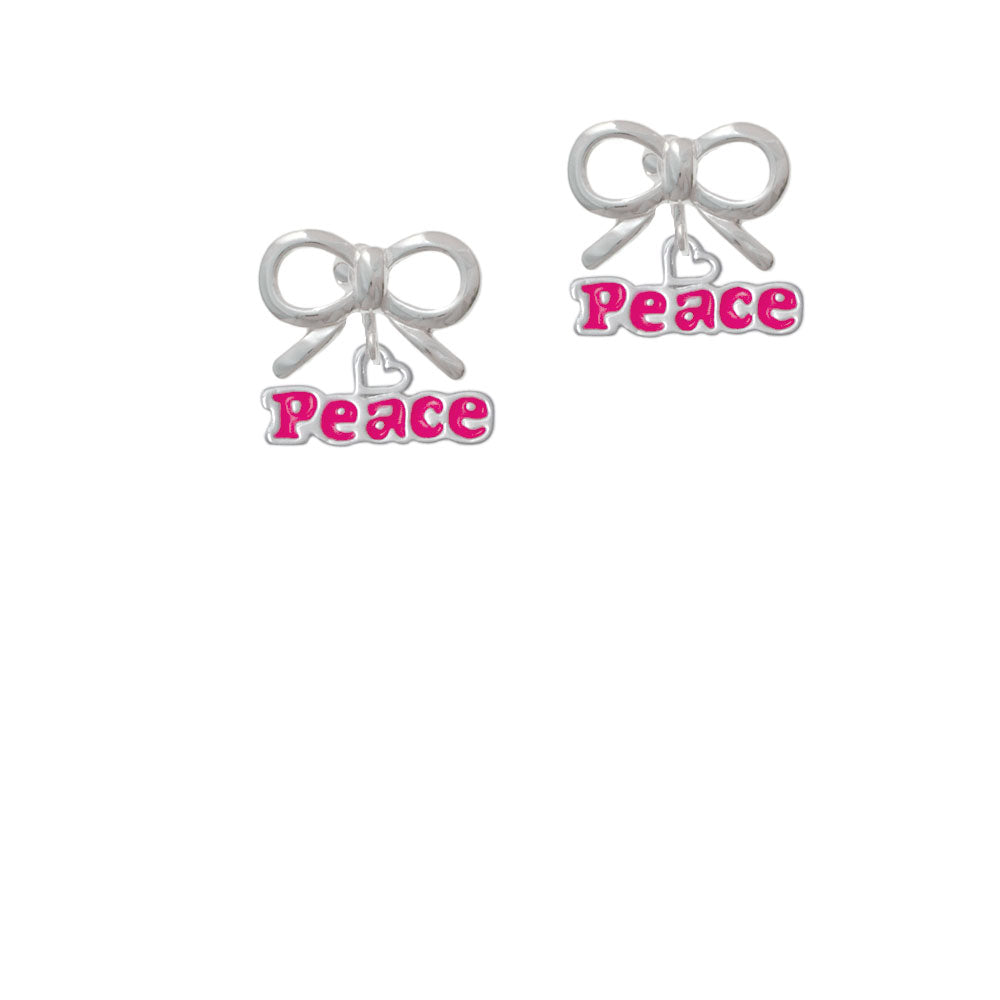 Hot Pink Peace with Heart Crystal Clip On Earrings Image 9