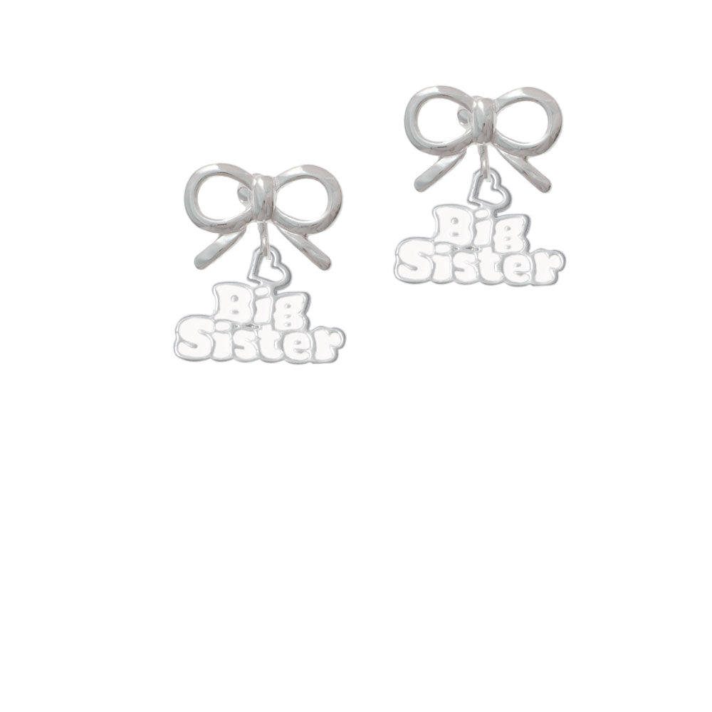 White Big Sister with Heart Crystal Clip On Earrings Image 9