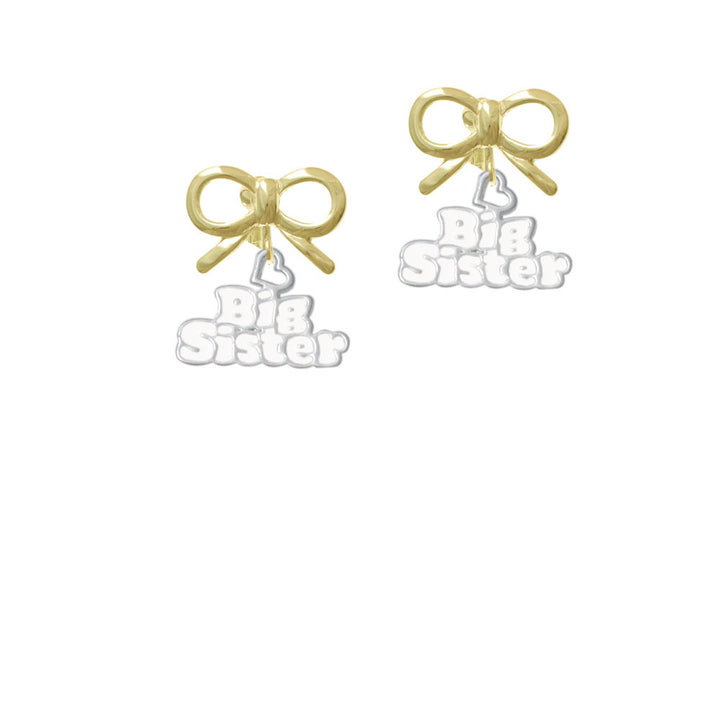 White Big Sister with Heart Crystal Clip On Earrings Image 10