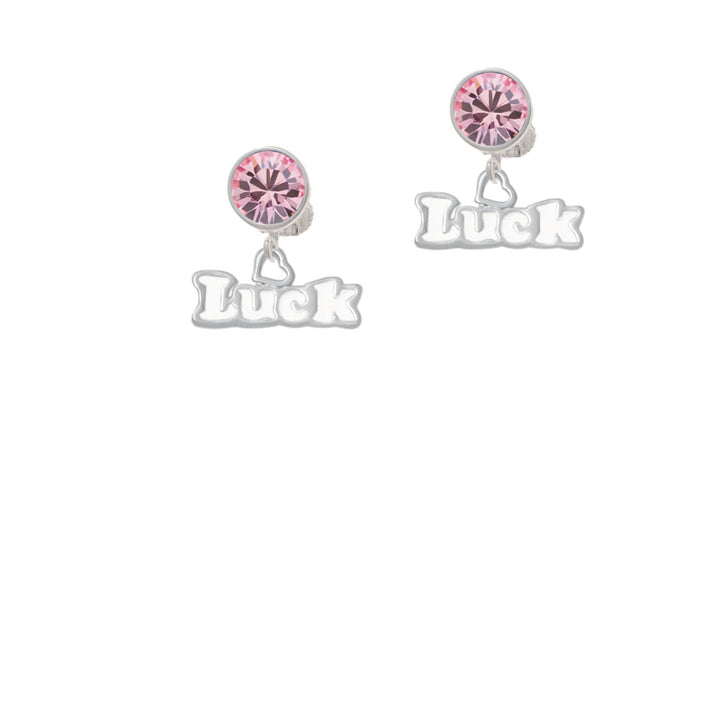 White Luck with Heart Crystal Clip On Earrings Image 4