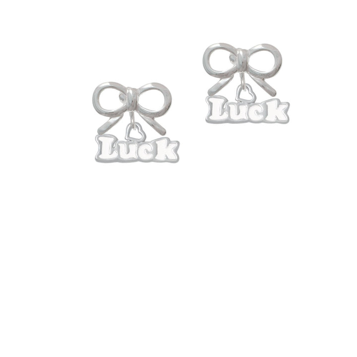 White Luck with Heart Crystal Clip On Earrings Image 9