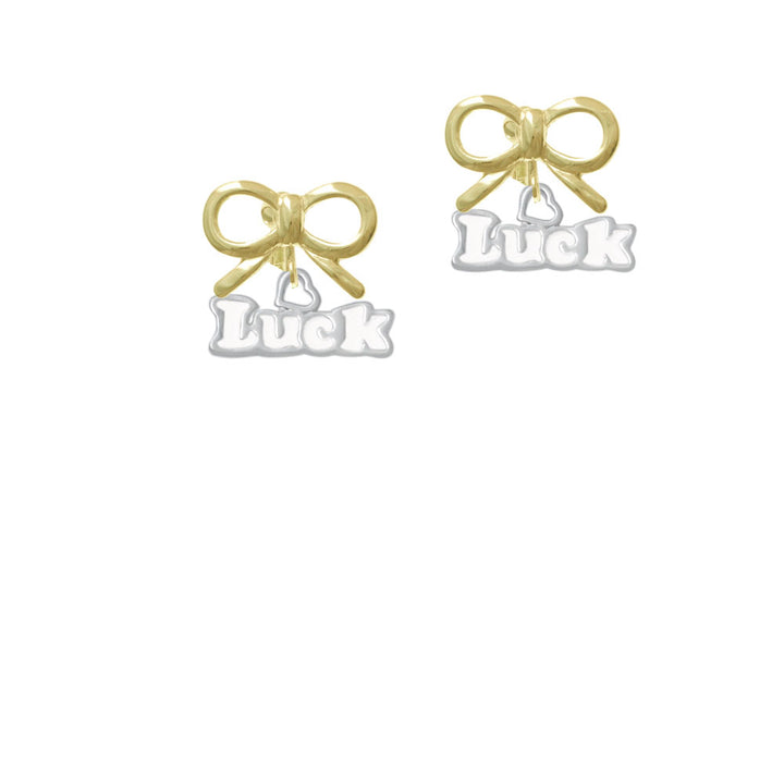 White Luck with Heart Crystal Clip On Earrings Image 10