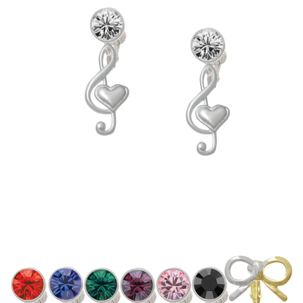 Large Clef with Heart Crystal Clip On Earrings Image 1