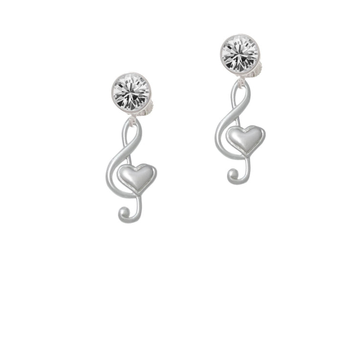 Large Clef with Heart Crystal Clip On Earrings Image 2