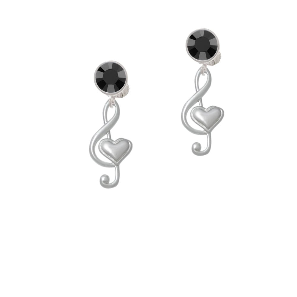 Large Clef with Heart Crystal Clip On Earrings Image 3