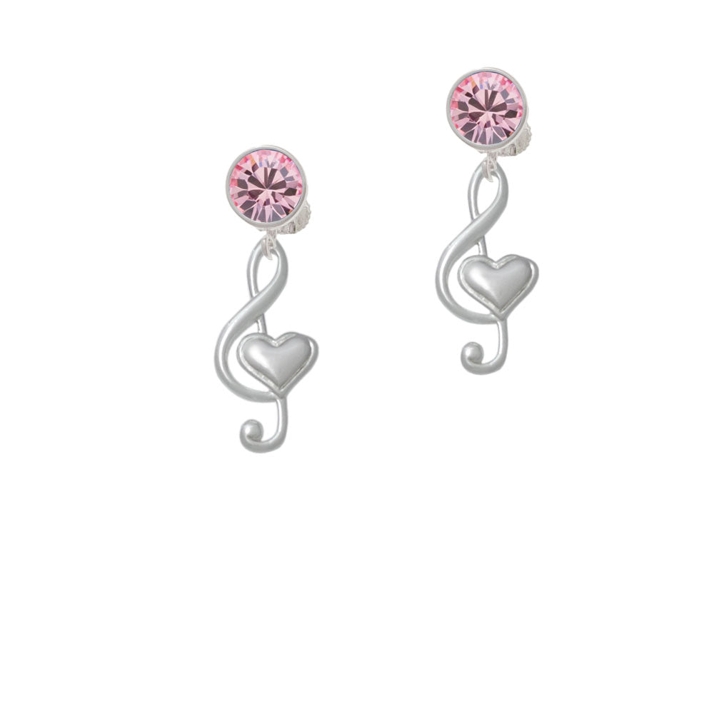 Large Clef with Heart Crystal Clip On Earrings Image 4