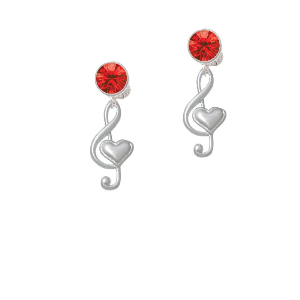 Large Clef with Heart Crystal Clip On Earrings Image 1