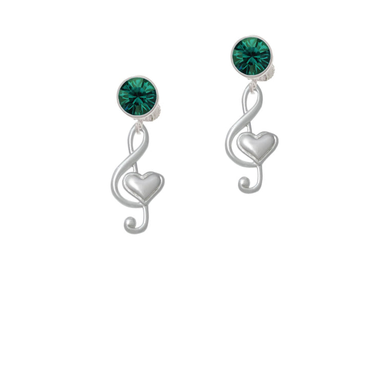 Large Clef with Heart Crystal Clip On Earrings Image 6