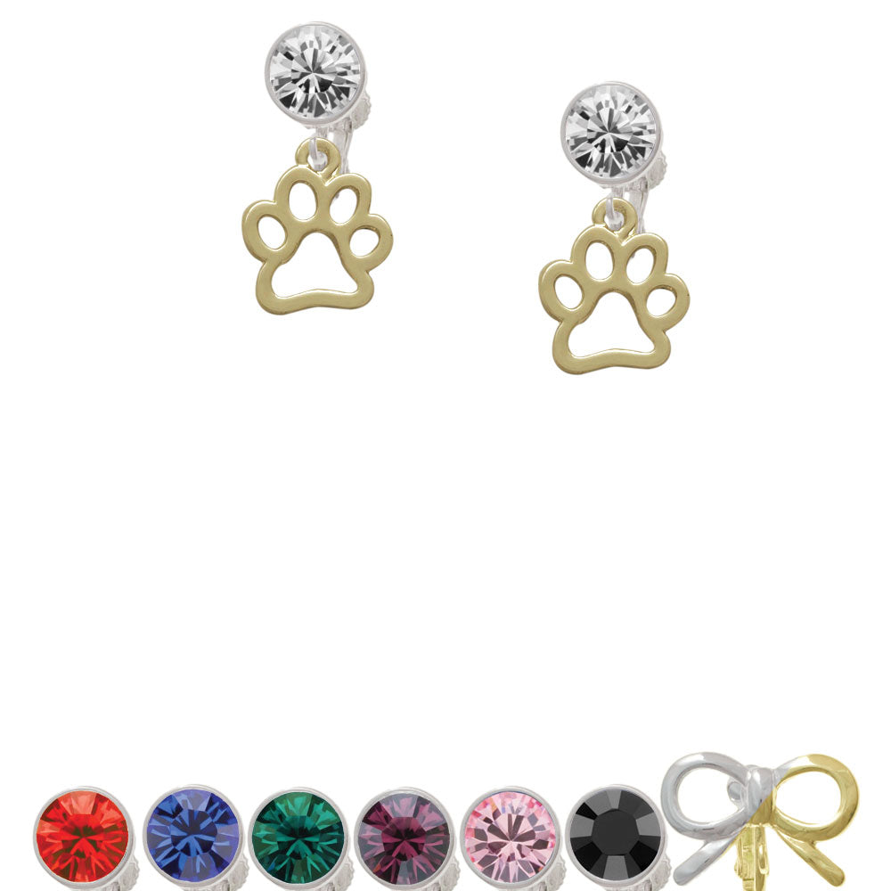 Medium Gold Tone Open Paw Crystal Clip On Earrings Image 1