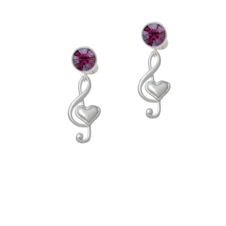 Large Clef with Heart Crystal Clip On Earrings Image 8