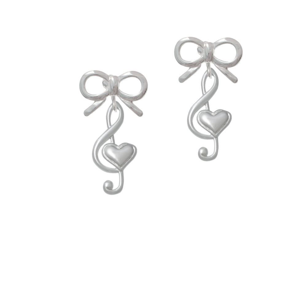 Large Clef with Heart Crystal Clip On Earrings Image 9