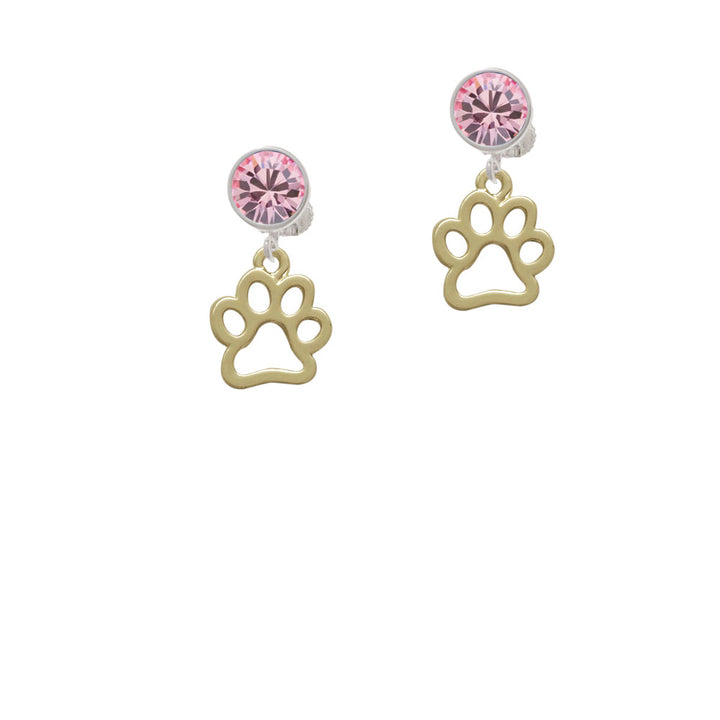 Medium Gold Tone Open Paw Crystal Clip On Earrings Image 4