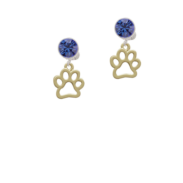 Medium Gold Tone Open Paw Crystal Clip On Earrings Image 7