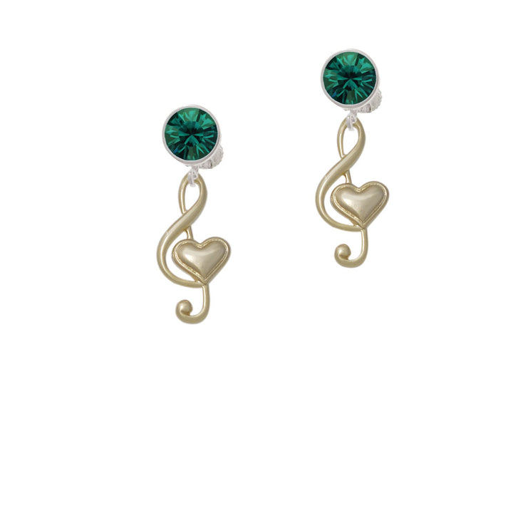 Large Gold Tone Clef with Heart Crystal Clip On Earrings Image 6