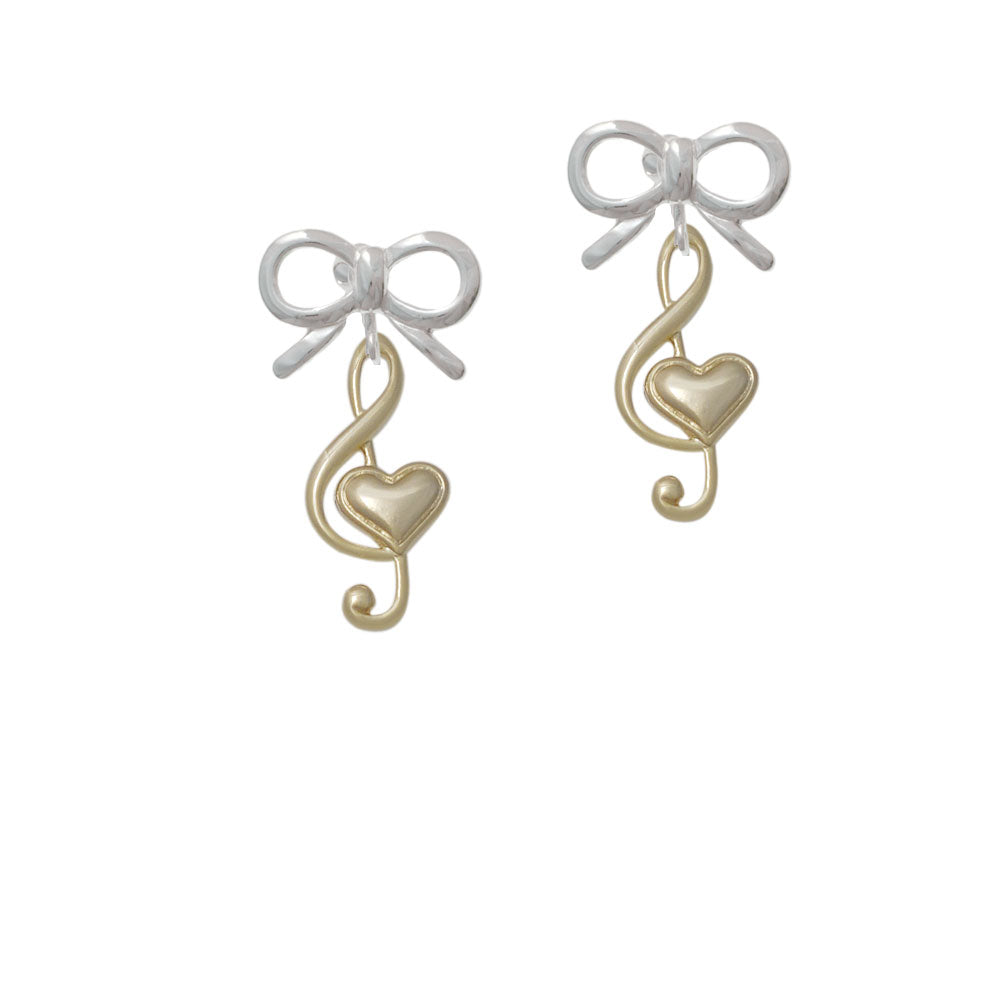 Large Gold Tone Clef with Heart Crystal Clip On Earrings Image 9