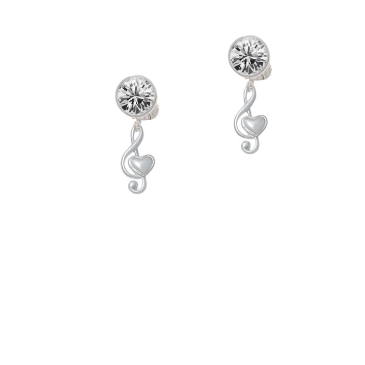 Medium Clef with Heart Crystal Clip On Earrings Image 2