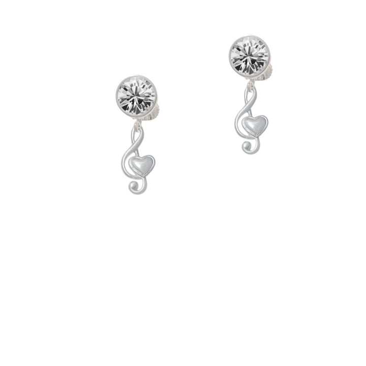 Medium Clef with Heart Crystal Clip On Earrings Image 1