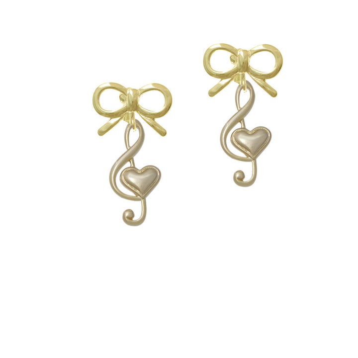 Large Gold Tone Clef with Heart Crystal Clip On Earrings Image 10