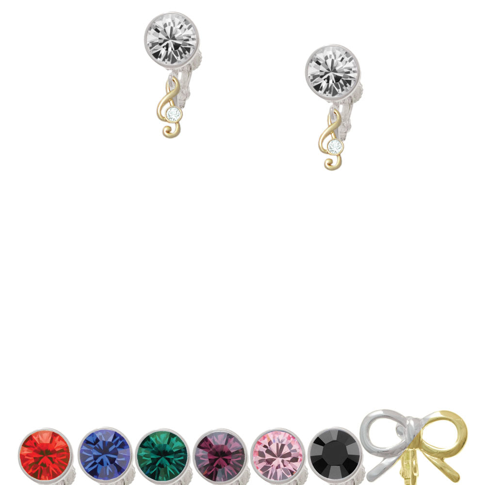 Mini Gold Tone Clef with Crystal Crystal Clip On Earrings Image 1